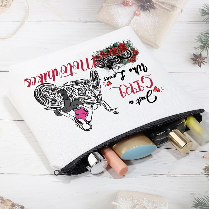 Motorcycle Girl Gifts Just a Girl Who Loves Motorbikes Makeup Cosmetic Bag Motorbike Lover Gifts Motorcycle Rider Gifts (Motorbikes Girl Gifts)
