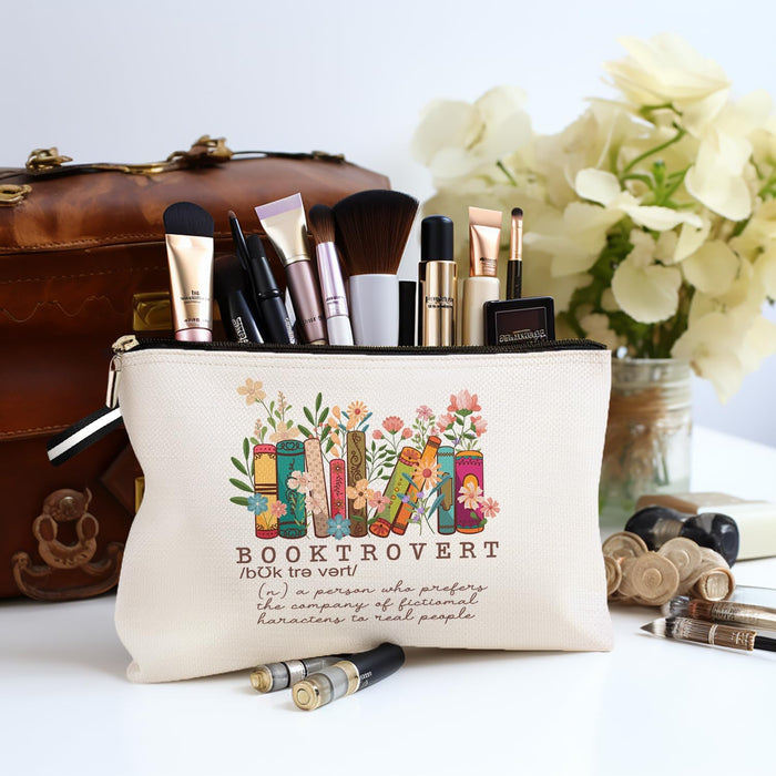 Booktrovert Cosmetic Bag Book Lovers Gifts Funny Wildflowers Book Reading Makeup Bag Bookworm Gift Travel Cosmetic Bag for Women Girl Birthday Graduation Gift (Wildflowers-6Jm263)