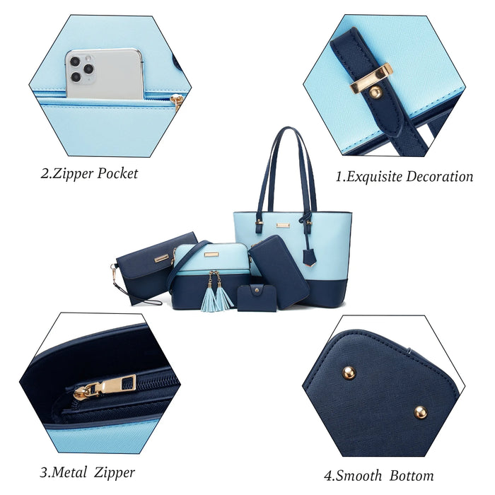 Women'S Pu Leather Alligator Grain Tote Handbag, Blue