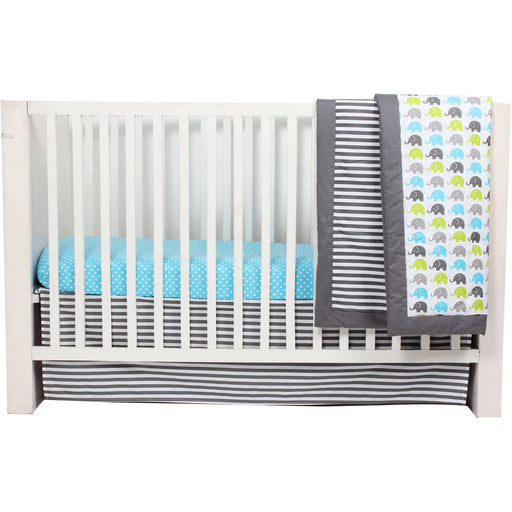 Baccate Classic Striped Elephants Animal Percale 10 Pieces, with Comforter Sheet Crib Skirt