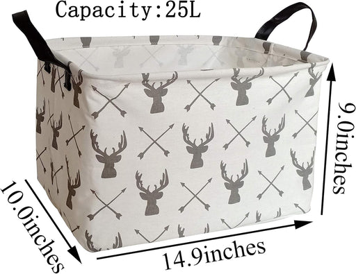 Rectangular Storage Bin Shelf Basket Canvas Fabric Toy Box,Waterproof Coating Nursery Hamper with Handles,Gift Basket for Home,Office,Clothes,Books(Deer)