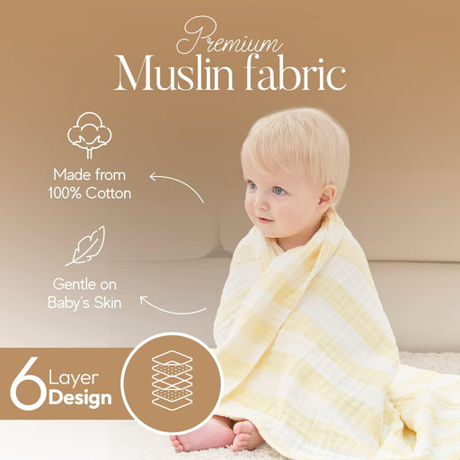 Muslin Baby Bath Towel Set, 2 Large Gauze Super Soft Baby Bath Towel and 3 Washcloths, 6 Layers Muslin Cotton Infant Blanket Suitable for Baby'S Delicate Skin (Amsicotion)