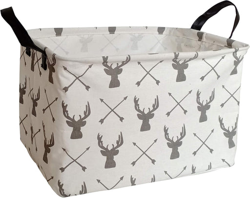 Rectangular Storage Bin Shelf Basket Canvas Fabric Toy Box,Waterproof Coating Nursery Hamper with Handles,Gift Basket for Home,Office,Clothes,Books(Deer)