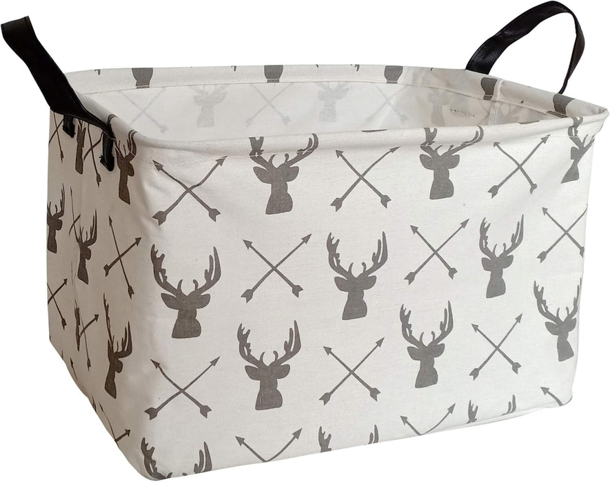 Rectangular Storage Bin Shelf Basket Canvas Fabric Toy Box,Waterproof Coating Nursery Hamper with Handles,Gift Basket for Home,Office,Clothes,Books(Deer)