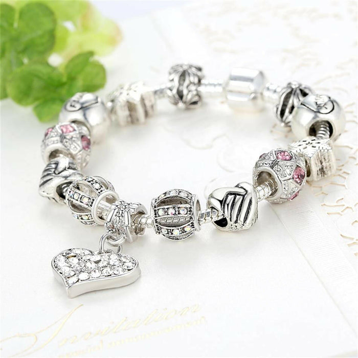 Shanti Silver Crystal Charm Bracelet