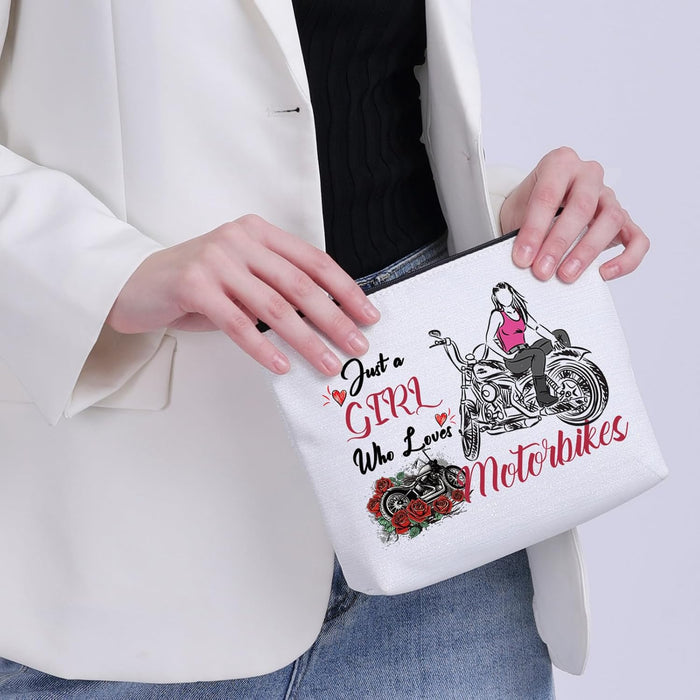 Motorcycle Girl Gifts Just a Girl Who Loves Motorbikes Makeup Cosmetic Bag Motorbike Lover Gifts Motorcycle Rider Gifts (Motorbikes Girl Gifts)