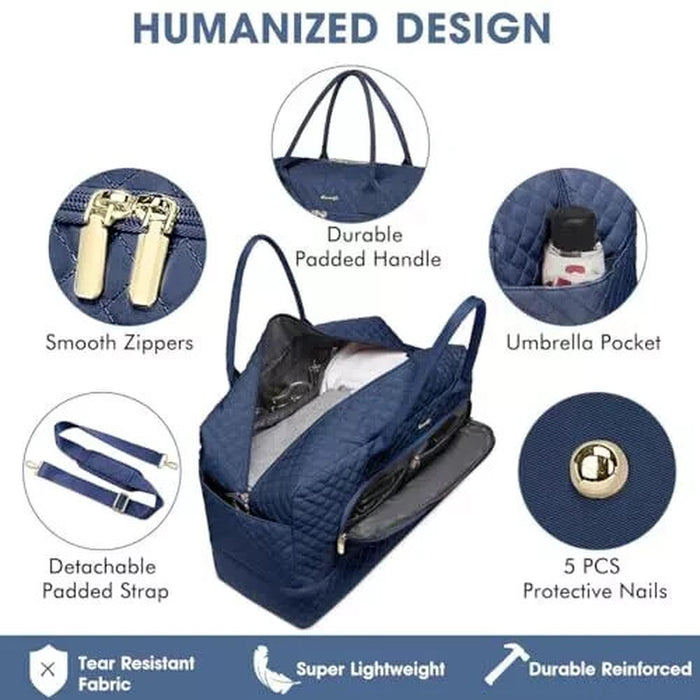 Large Women Travel Duffle Bag, Weekender Bags for Women with Shoe Navy