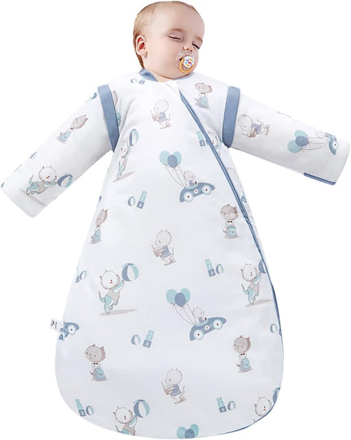 Baby 100% Cotton Sleeping Bag Autumn All Seasons Sleeves Detachable Toddlers Wearable Blanket