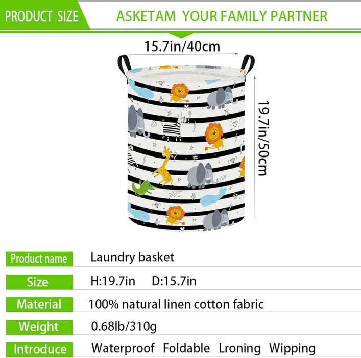 Baby Laundry Hamper & Kids Basket - Cute Waterproof Storage Bin, Kid-Friendly Clothes Organizer, Toys Box, and Playful Room Decor (Animal Jungle)
