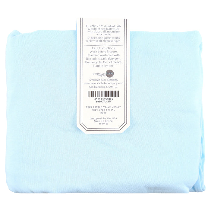 100% Natural Cotton Fitted Crib Sheet 52" X 28" - Soft, Breathable, Hypoallergenic & Gentle Toddler Bed Sheet, Blue, Neutral for Boys & Girls