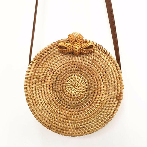Ins Bow Weave Rattan Bag Diagonal Beach Bag Straw Women's Bag Round Bag Shoulder Bag 20*8cm