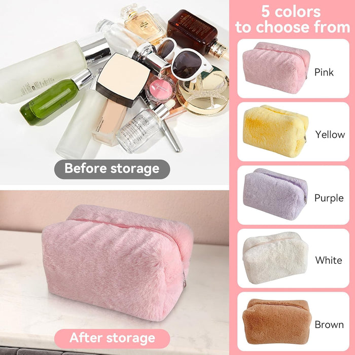 Fluffy Cosmetic Bag Plush Makeup Bag Cute Makeup Tool Storage Bag Makeup Pouch Portable Cosmetics Case for Girls Women(Pink )