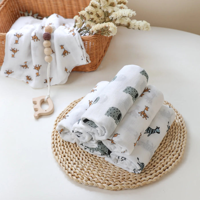 Muslin Swaddle Blankets 6-Pack, Soft Receiving Swaddles, Breathable Unisex for Newborns Infant Boys and Girls, 27 X 27", Elephant and Giraffe