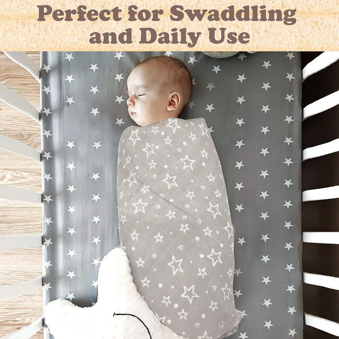 Muslin Swaddle Blankets, Swaddle Blanket for Baby Boys and Girls, 3-Pack Breathable Premium 100% Cotton Baby Receiving Blankets, Exta Large Size 47X47 Inches, Grey
