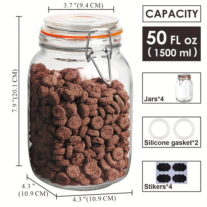 4-Pack 50oz Glass Mason Jars with Airtight Latch Lock Lids