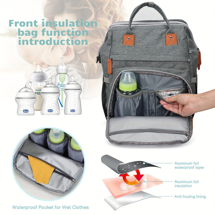 Diaper Bag Backpack With Changing Station, Baby Diaper Bags, Baby Shower Gifts, Multifunctional Diaper Backpack, Pacifier Case, Large Capacity, Grey, As Halloween, Chrismas Gift