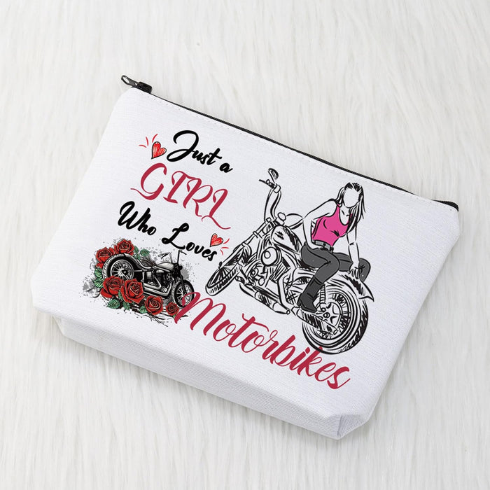 Motorcycle Girl Gifts Just a Girl Who Loves Motorbikes Makeup Cosmetic Bag Motorbike Lover Gifts Motorcycle Rider Gifts (Motorbikes Girl Gifts)