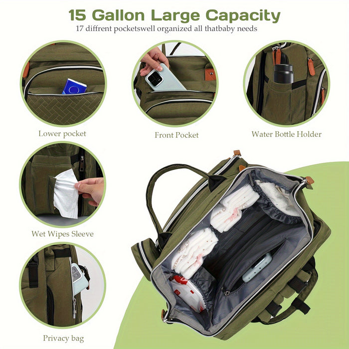 Diaper Bag Backpack With Changing Station - Baby Diaper Bags - Multifunctional Diaper Backpack, Pacifier Case, Large Capacity, Green - For New Parents - Suitable for Everyday Use & Travel - Perfect Gift for Baby Shower, Hallo