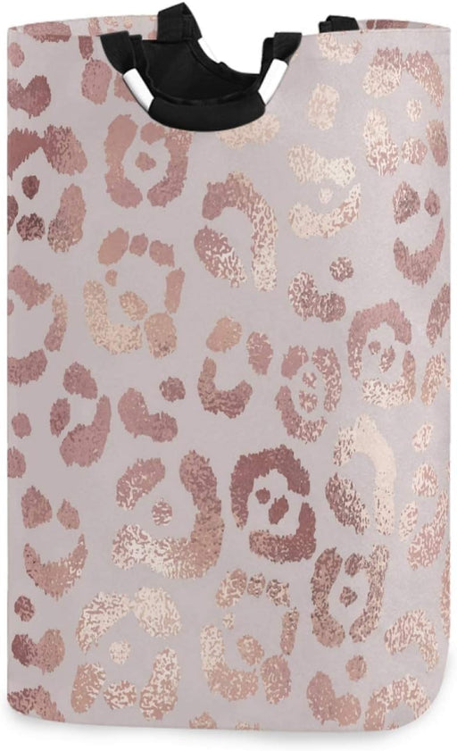 Large Laundry Basket Rose Gold Leopard Print Pink Cheetah Laundry Bag Hamper Collapsible Oxford Cloth Stylish Home Storage Bin with Handles, 22.7 Inch