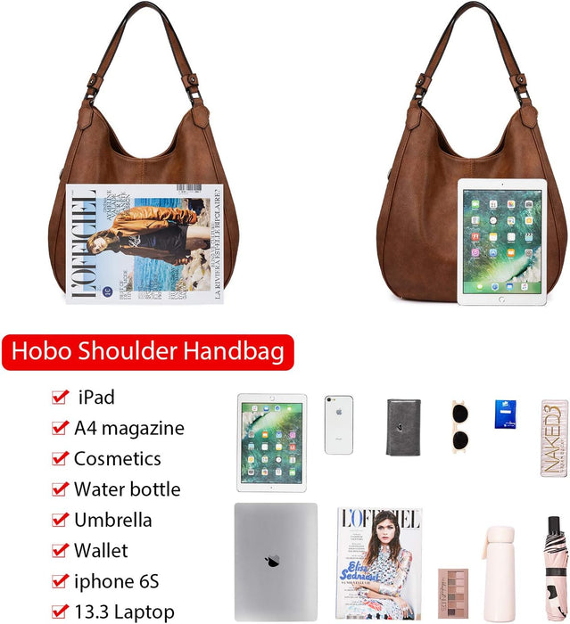 Hobo Bags for Women Faux Leather Shoulder Bag Large Crossbody Bags with 2 Compartments
