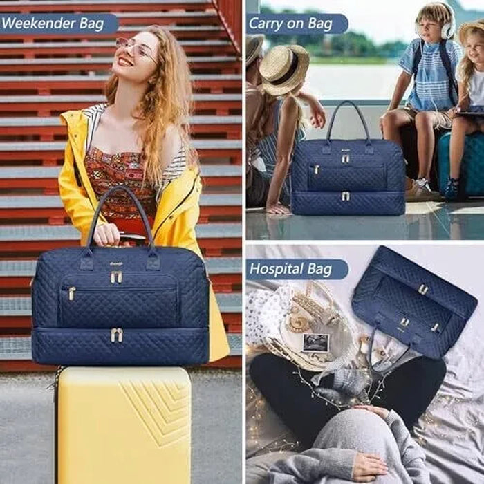 Large Women Travel Duffle Bag, Weekender Bags for Women with Shoe Navy
