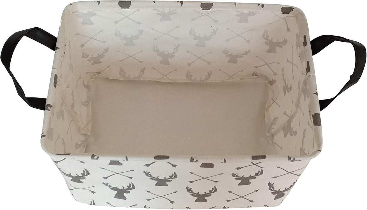 Rectangular Storage Bin Shelf Basket Canvas Fabric Toy Box,Waterproof Coating Nursery Hamper with Handles,Gift Basket for Home,Office,Clothes,Books(Deer)