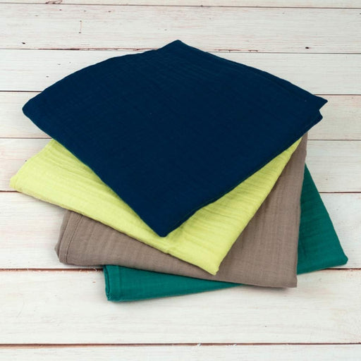 Organic Muslin Baby Boy Girl Unisex Swaddle Blankets 4 Pack Receiving Blankets Solid Teal, Lime, Taupe, Navy