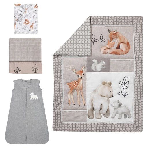 Painted Forest 4-Piece Crib Bedding Set - Gray, Beige, White