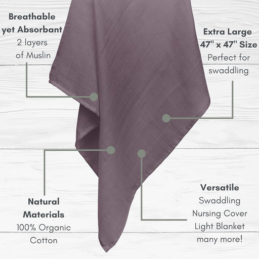 Organic Muslin Swaddle Blankets - 100% Cotton for Girl and Boy - Receiving Blanket - 2 Pack of Baby Swaddle Blankets for Gender Neutral Nursery (Mauve and Beige)