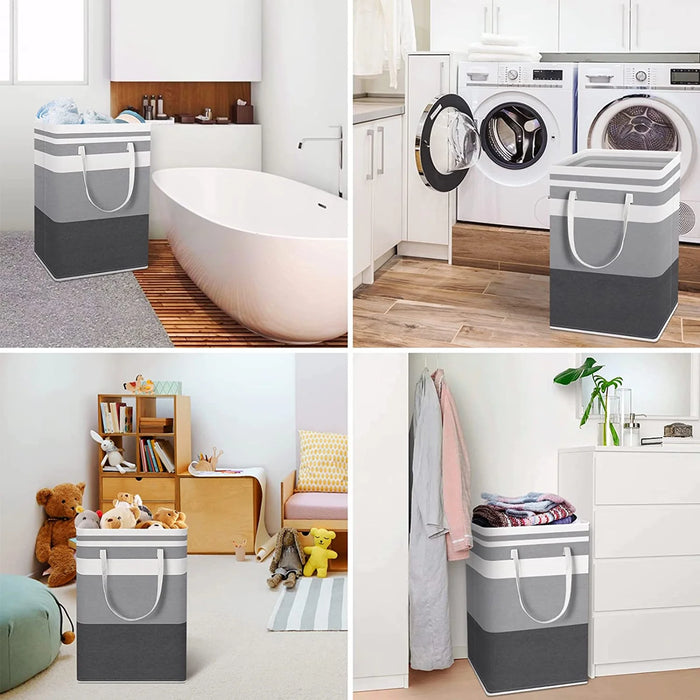1Pack Large Laundry Basket 75L Each Waterproof Freestanding Laundry Hamper Collapsible Tall Clothes Hamper with Extended Handles for Clothes Toys in the Dorm and Family-Gradient Grey