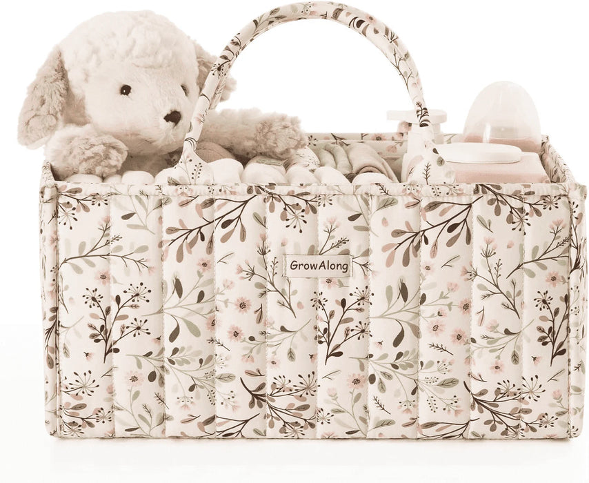 Floral Diaper Caddy Organizer, Cotton Baby Basket, Gift for Baby Shower, Newborn Essentials, Pastoral Daisy