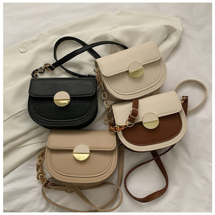 French Semi-Circle New Texture  Shoulder Saddle Bag