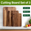 3 PCS Acacia Wood Eco-Friendly Cutting Board Set Holder Deep Juice Grooves Built-in