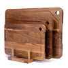 3 PCS Acacia Wood Eco-Friendly Cutting Board Set Holder Deep Juice Grooves Built-in