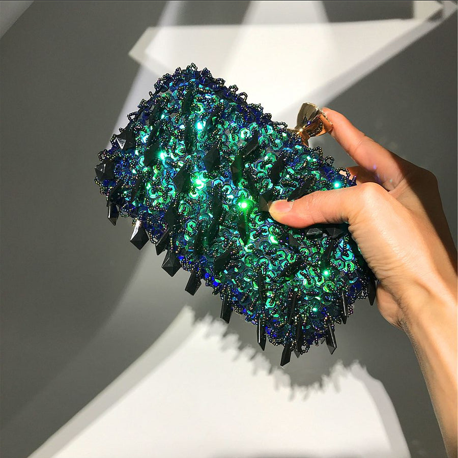 Hand-Held Evening Bag Handmade Double-Sided Bead Embroidery Bag Sequin Bag Ladies Evening Bag