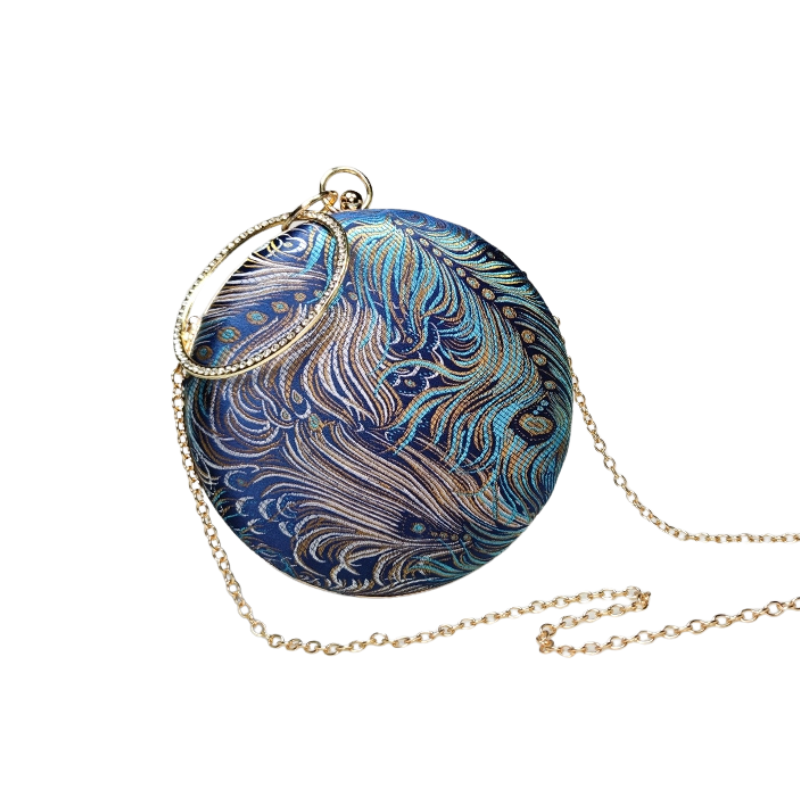Blue Embroidery Clutch Handbag