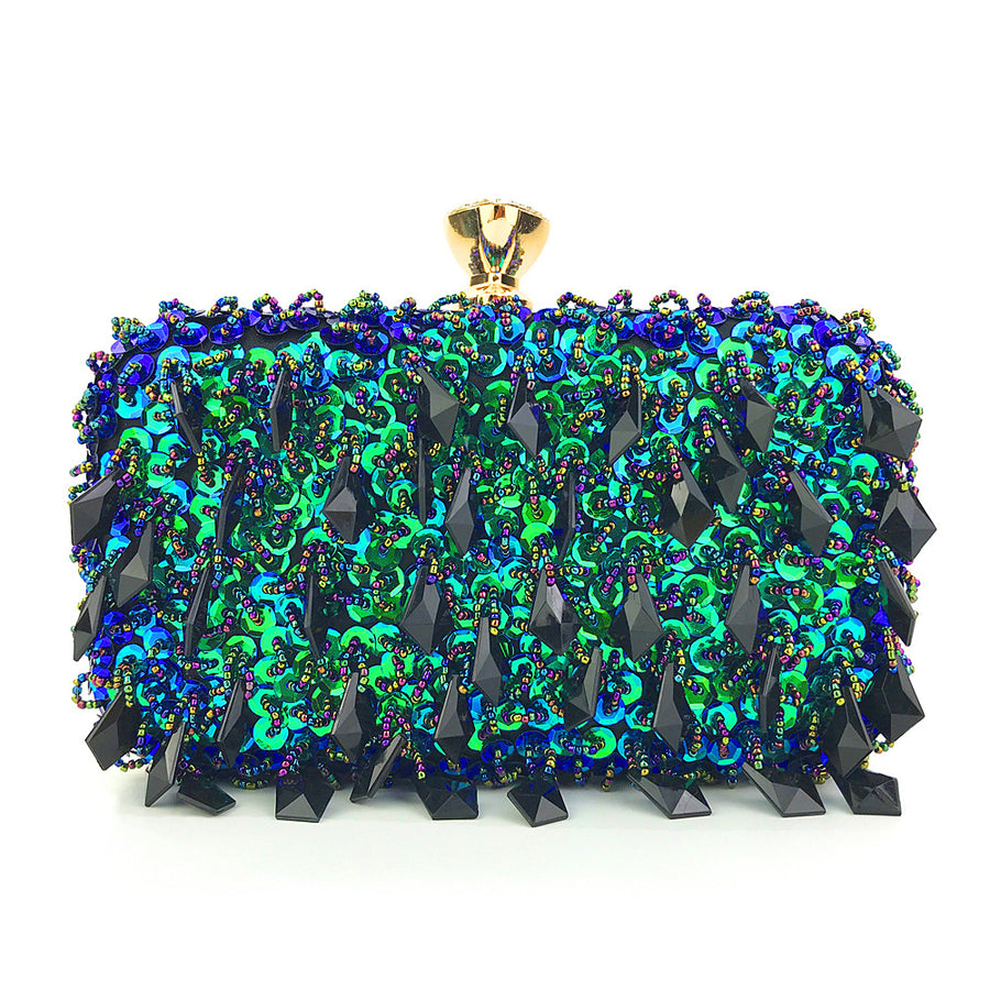 Hand-Held Evening Bag Handmade Double-Sided Bead Embroidery Bag Sequin Bag Ladies Evening Bag