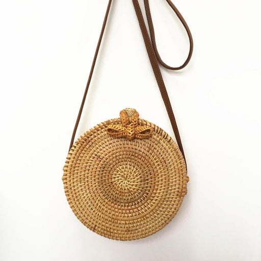 Ins Bow Weave Rattan Bag Diagonal Beach Bag Straw Women's Bag Round Bag Shoulder Bag 20*8cm