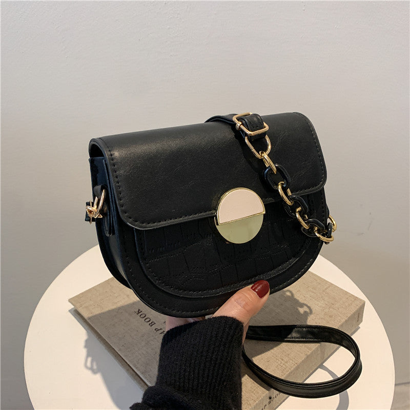 French Semi-Circle New Texture  Shoulder Saddle Bag