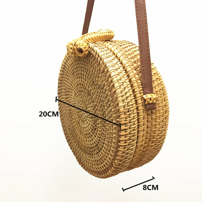 Ins Bow Weave Rattan Bag Diagonal Beach Bag Straw Women's Bag Round Bag Shoulder Bag 20*8cm