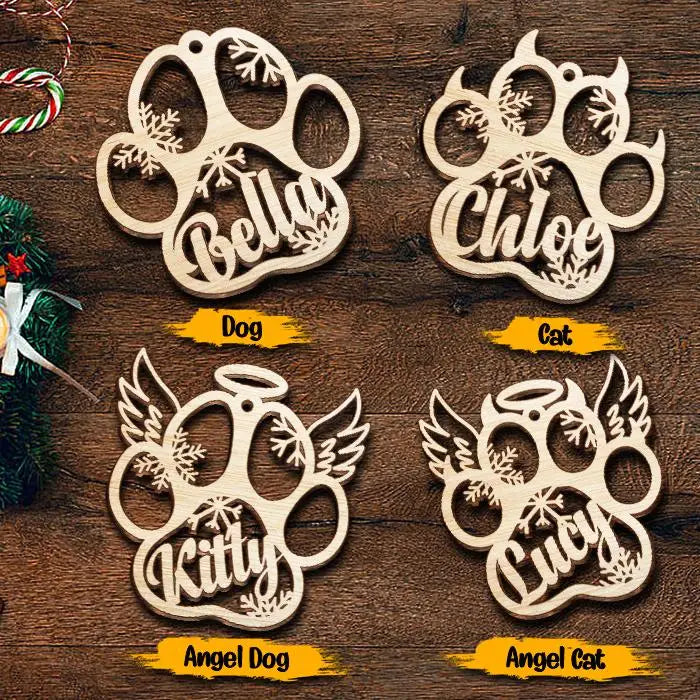 Personalized Dog Name Paw Christmas Ornament.