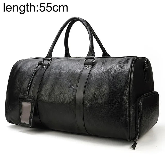 Big Capacity Genuine Leather Travel Bags Men Women Soft Black Cowhide Casual Travel Duffel High Quality Cow Leather Shoulder Bag