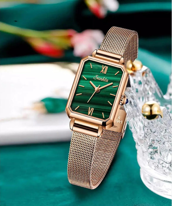 top brand luxury fashion rectangular small green watch ladies ultra-thin waterproof