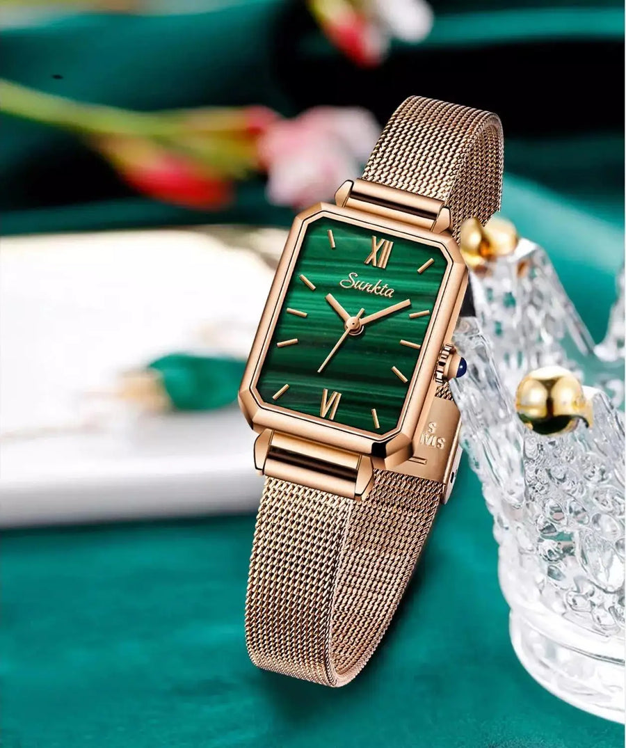 top brand luxury fashion rectangular small green watch ladies ultra-thin waterproof