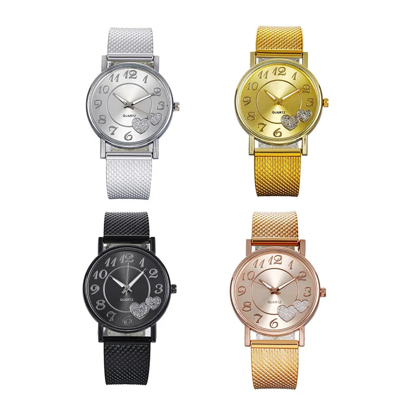 Top Fashion Women Watches Ladies Watch Silver Heart Dial Silicone Mesh Belt Wrist Watch Reloj Mujer Montre Femme Women's Watch
