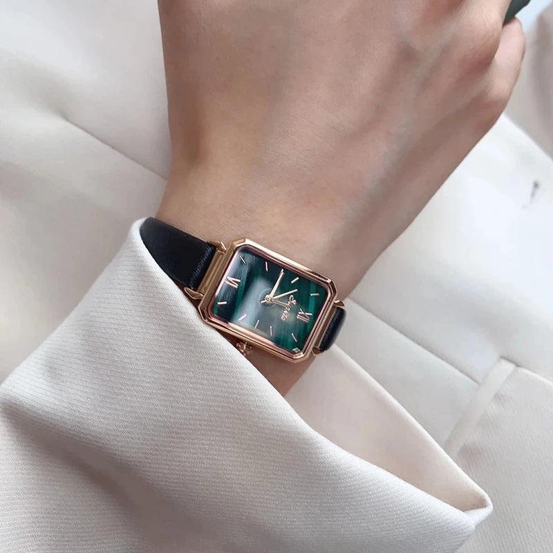 top brand luxury fashion rectangular small green watch ladies ultra-thin waterproof