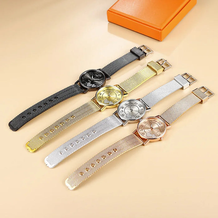 Top Fashion Women Watches Ladies Watch Silver Heart Dial Silicone Mesh Belt Wrist Watch Reloj Mujer Montre Femme Women's Watch