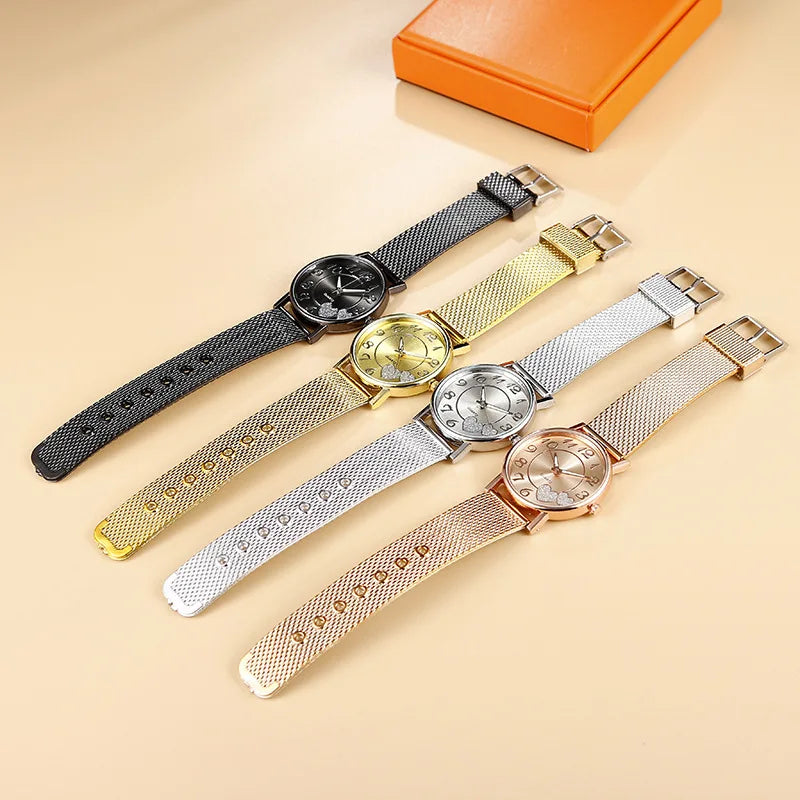 Top Fashion Women Watches Ladies Watch Silver Heart Dial Silicone Mesh Belt Wrist Watch Reloj Mujer Montre Femme Women's Watch