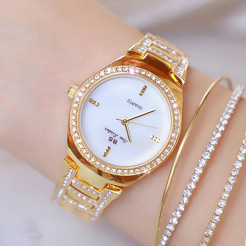 Unusual Gold Women Watches Stainless Steel Ladies Wrist Watch