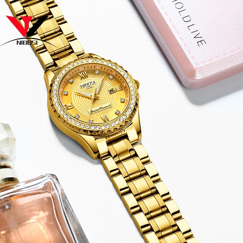 Top Brand Luxury Gold Ladies Watch Stainless Steel Band Classic